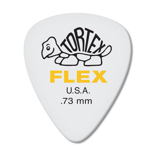 Sachet de 12 médiators TORTEX FLEX STANDARD 073 (blanc, logo jaune)