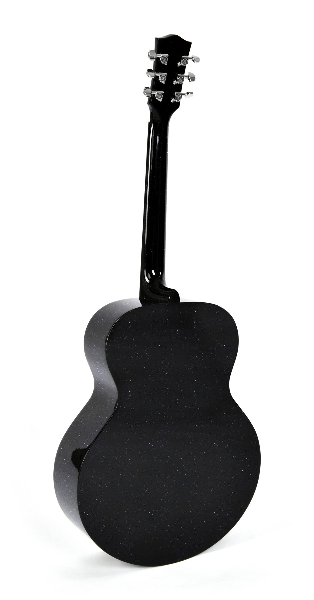 Modèle GJM-1E, Grand Jumbo, table épicéa massif, f/e acajou, touche micarta, EQ Fishman, noir pailleté