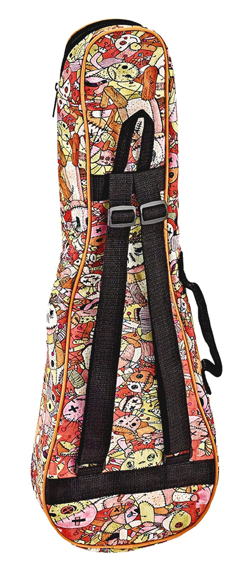 Housse Ukulélé Concert, design"Voodoo Puppet", nylon doux et solide, rembourrage 10 mm, courroies ajustables, poche accessoires