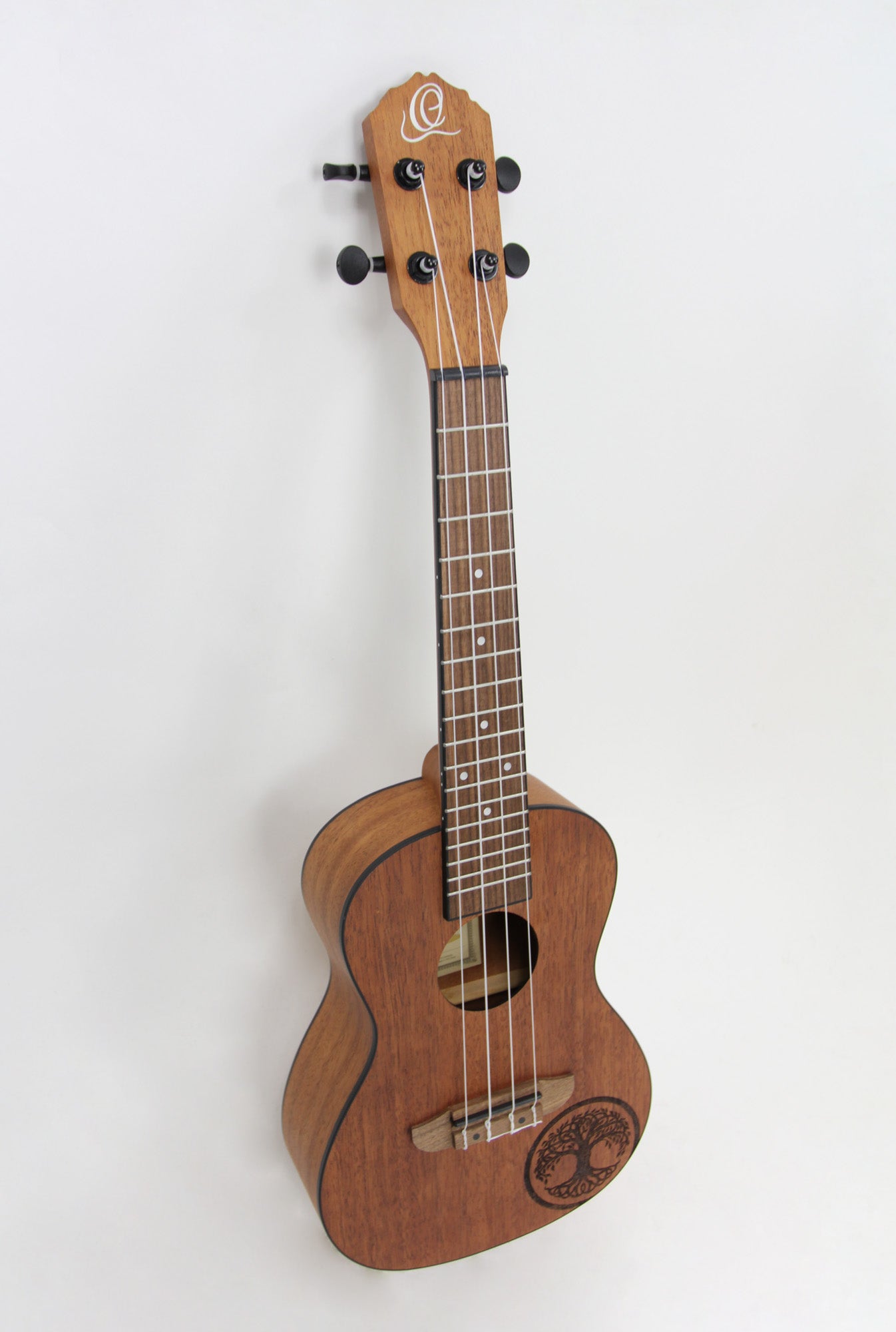 RFEU-5, exclu France, modèle Concert, table acajou motif Tree of Life, fond & éclisses sapele, manche acajou, naturel satiné