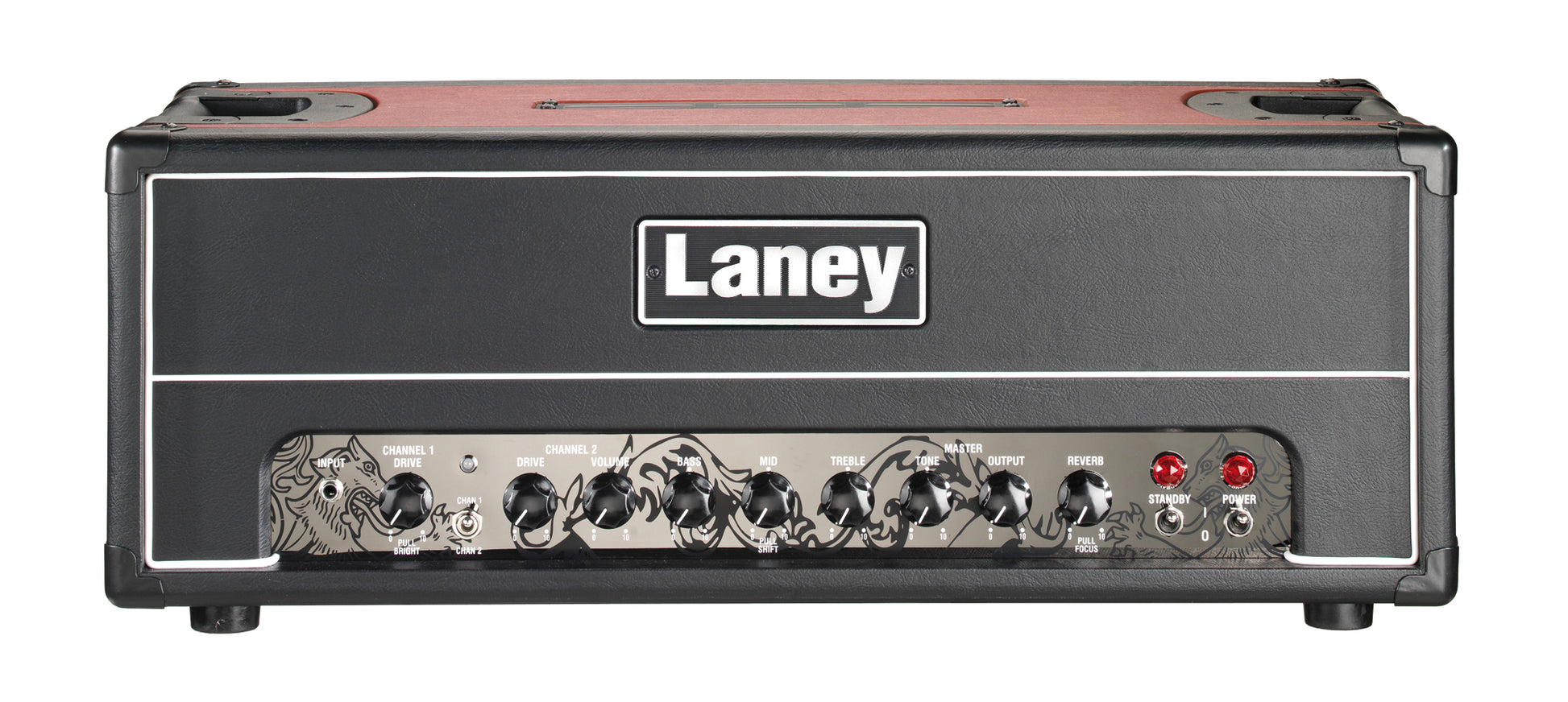 Tête à lampes 100W Class A/B (4x EL34), préampli à lampes (4x ECC83), 2 canaux, EQ 3 bandes, réverb, 21.5 kg, rouge et noir