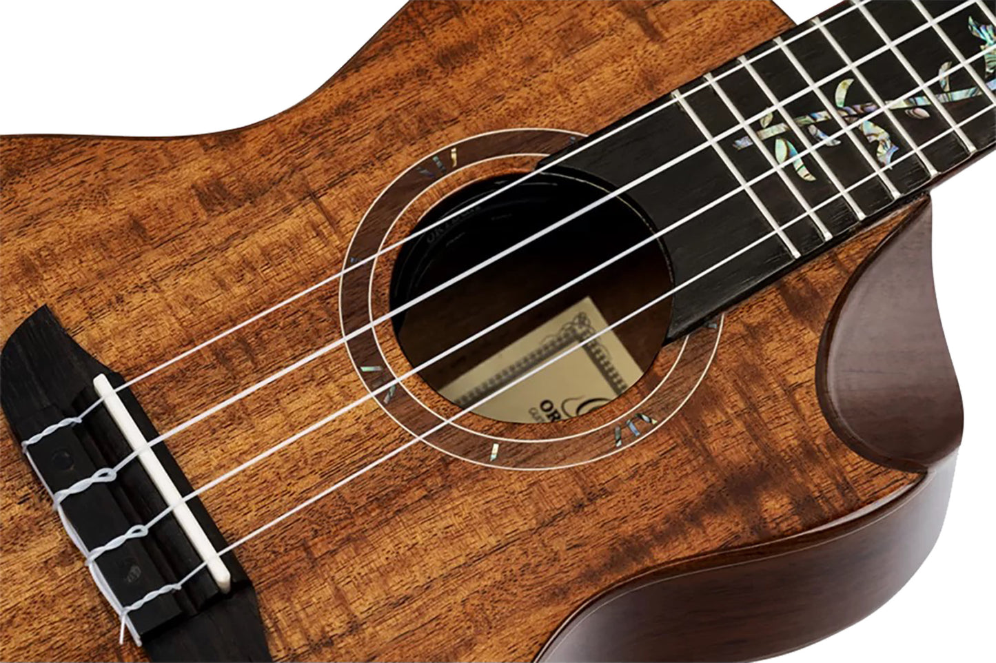 RUET-ACA, modèle Elite Concert pan coupé ergonomique, EQ MagusFly, table acacia massif, fond & éclisses acacia, naturel brillant