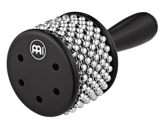 CALEBASSE MEINL MINI TURBO STANDARD, CHAINETTES EN ACIER, CYLINDRE EN INOX, POIGNÉE GRIP SYNTHÉTIQUE, NOIR