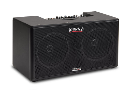 Impact AG2x8, ampli guit. acoust. 350W, 2x HP 8"+tweeter, 4 entrées, EQ 3 bandes, 16 presets d'effet, 15.3 kg, avec housse, noir