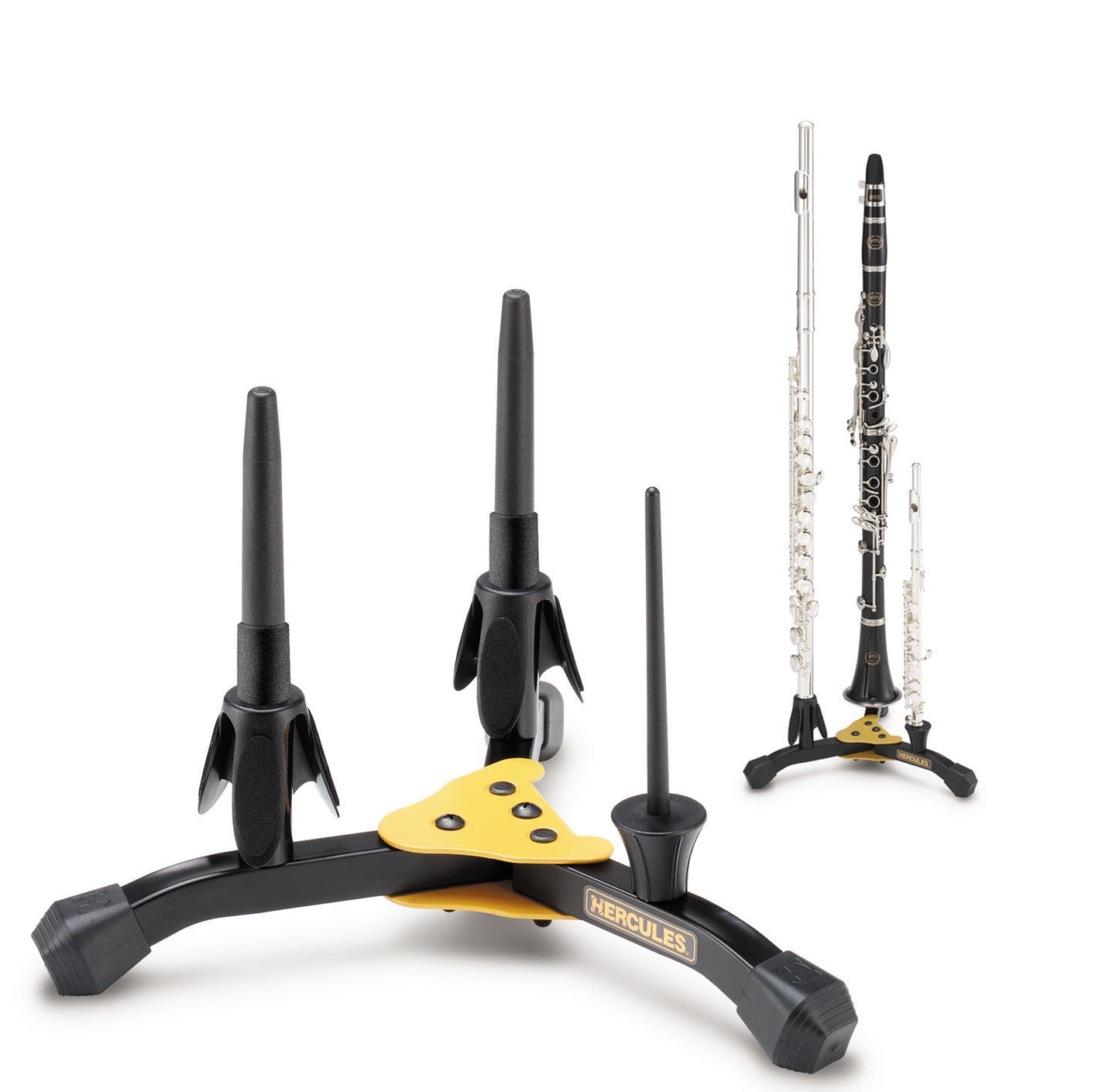 Support compact triple pour flûte, clarinette et piccolo, housse (poids: 0.7 kg, taille replié: 21 x 15 cm)