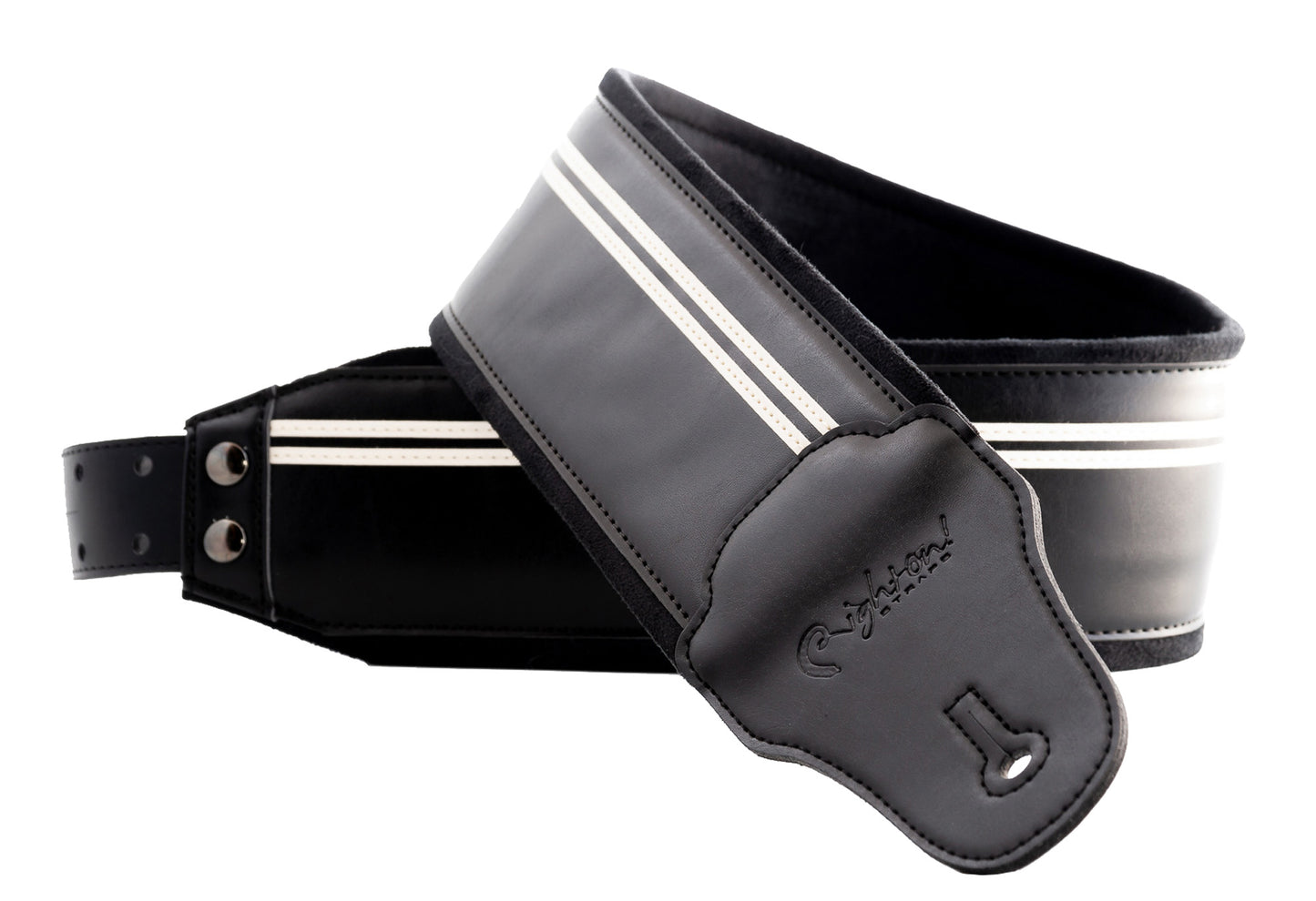 Courroie modèle B-RACE, extérieur synthétique, largeur 8 cm, longueur 98 à 153 cm, porte-médiators intégré, noir