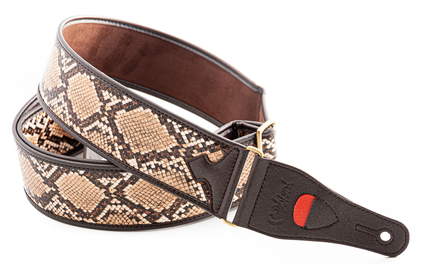 Courroie modèle SNAKE II, synthétique, rembourrée, largeur 6 cm, longueur 95 à 150 cm, porte-médiators intégré, beige
