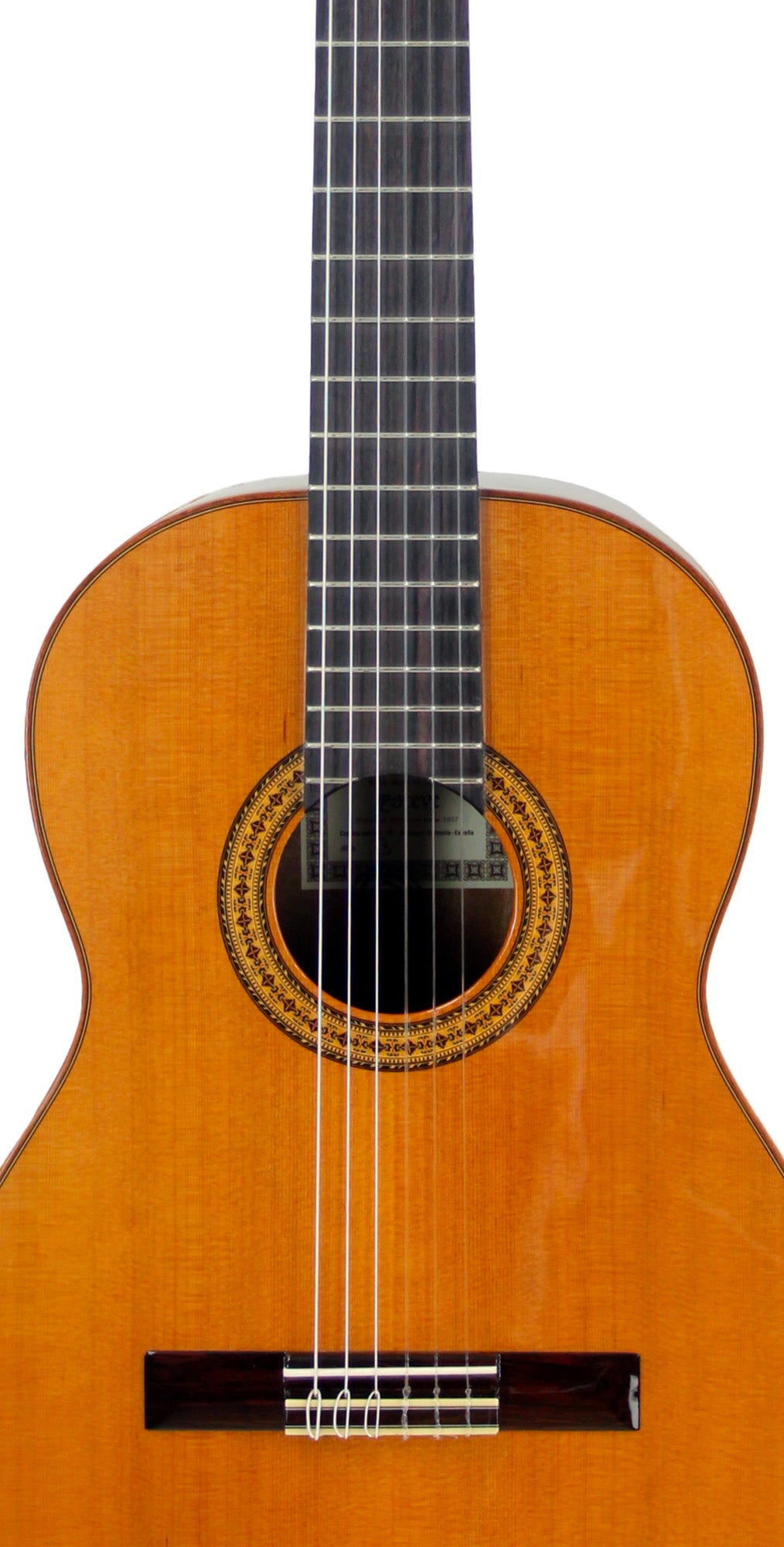 MOD.3, table cèdre massif, fond & éclisses acajou, touche palissandre, satiné, table brillante