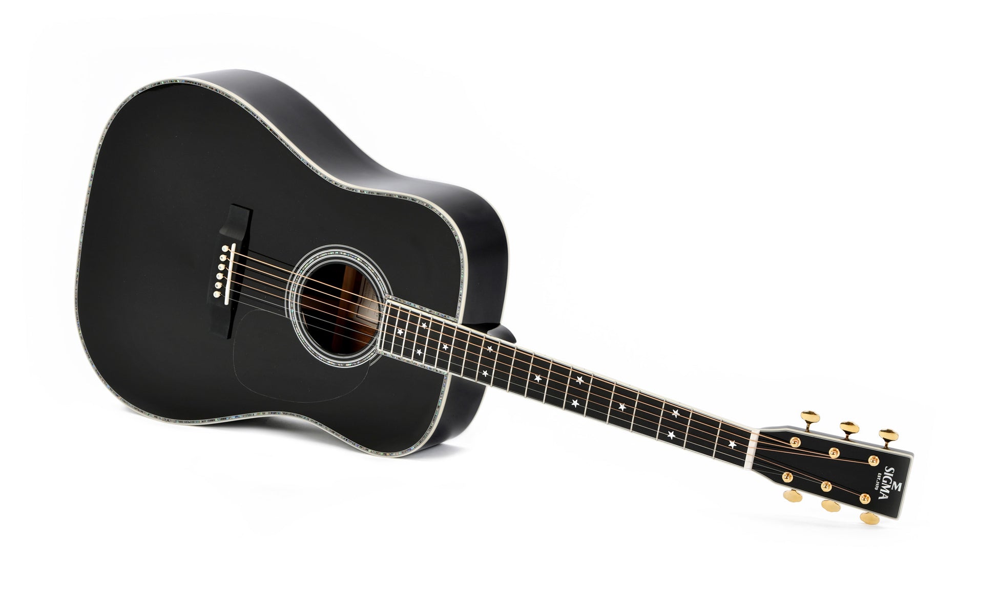 Modèle DT-42 NASHVILLE, édition spéciale, Dreadnought, table épicéa massif, f/e tilia, binding abalone, étui, noir brillant