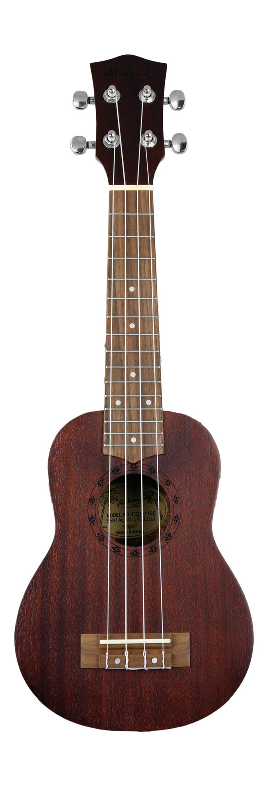 Ukulélé Soprano, table sapele, fond & éclisses sapele, rosace gravée, touche & chevalet noyer, avec housse, chocolat