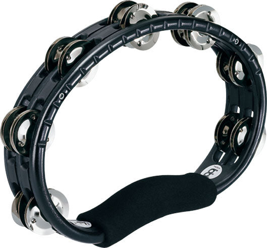 Tambourin ABS demi-lune, 2 rangées cymbalettes acier nickelé, poignée ergonomique, noir