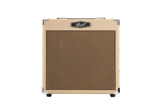Ampli guitare 15W, 1 x 8", 2 canaux, égaliseur 3 bandes, réverb, entrée CD/MP3 mini-Jack, sortie casque mini-Jack, white sand