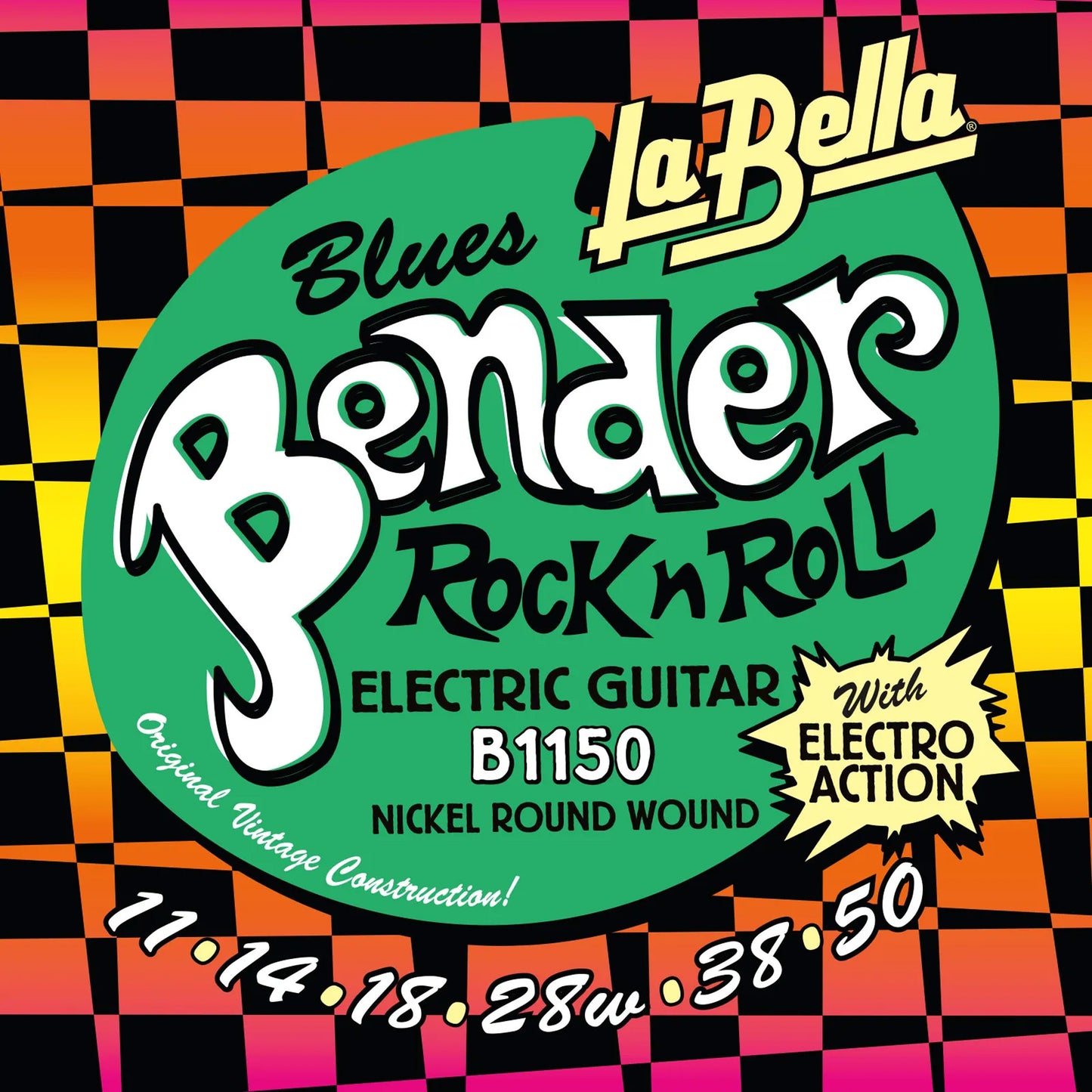 Jeu pour guitare électrique THE BENDER, acier plaqué nickel, Blues Bender (11-14-18-28-38-50), nickel filé rond
