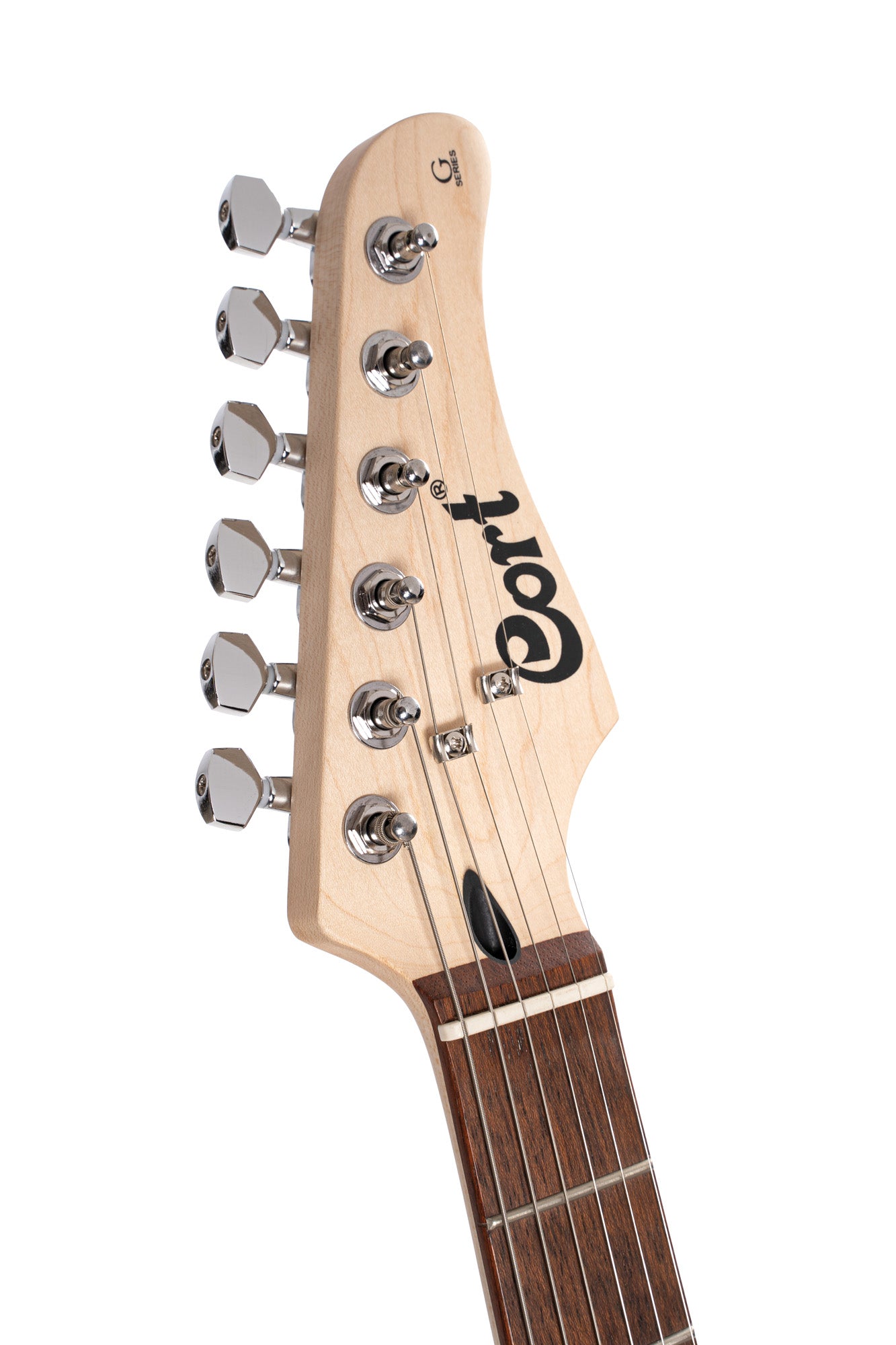 G110, corps peuplier, manche érable, touche jatoba, 3 micros Powersound (S/S/H), plaque tortoise, sunburst pores ouverts