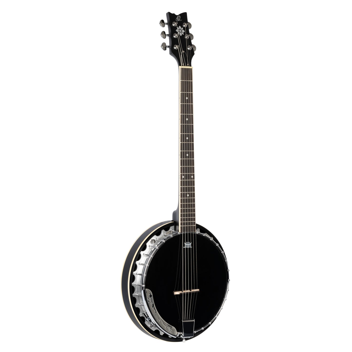 OBJ3506, banjo 6 cordes, 30 tirants, cercle aluminium, manche acajou, résonateur acajou, housse, noir satiné