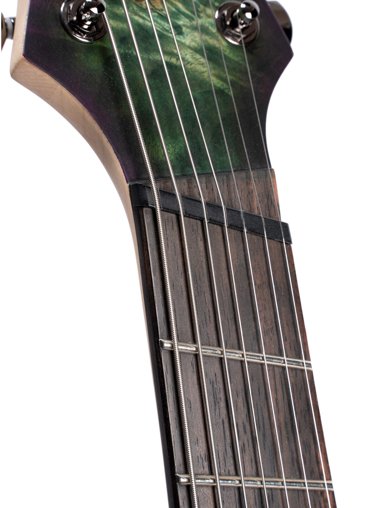 KX507MS, modèle 7 cordes, corps acajou, table peuplier figuré, touche ébène, micros Fishman Fluence, star dust green