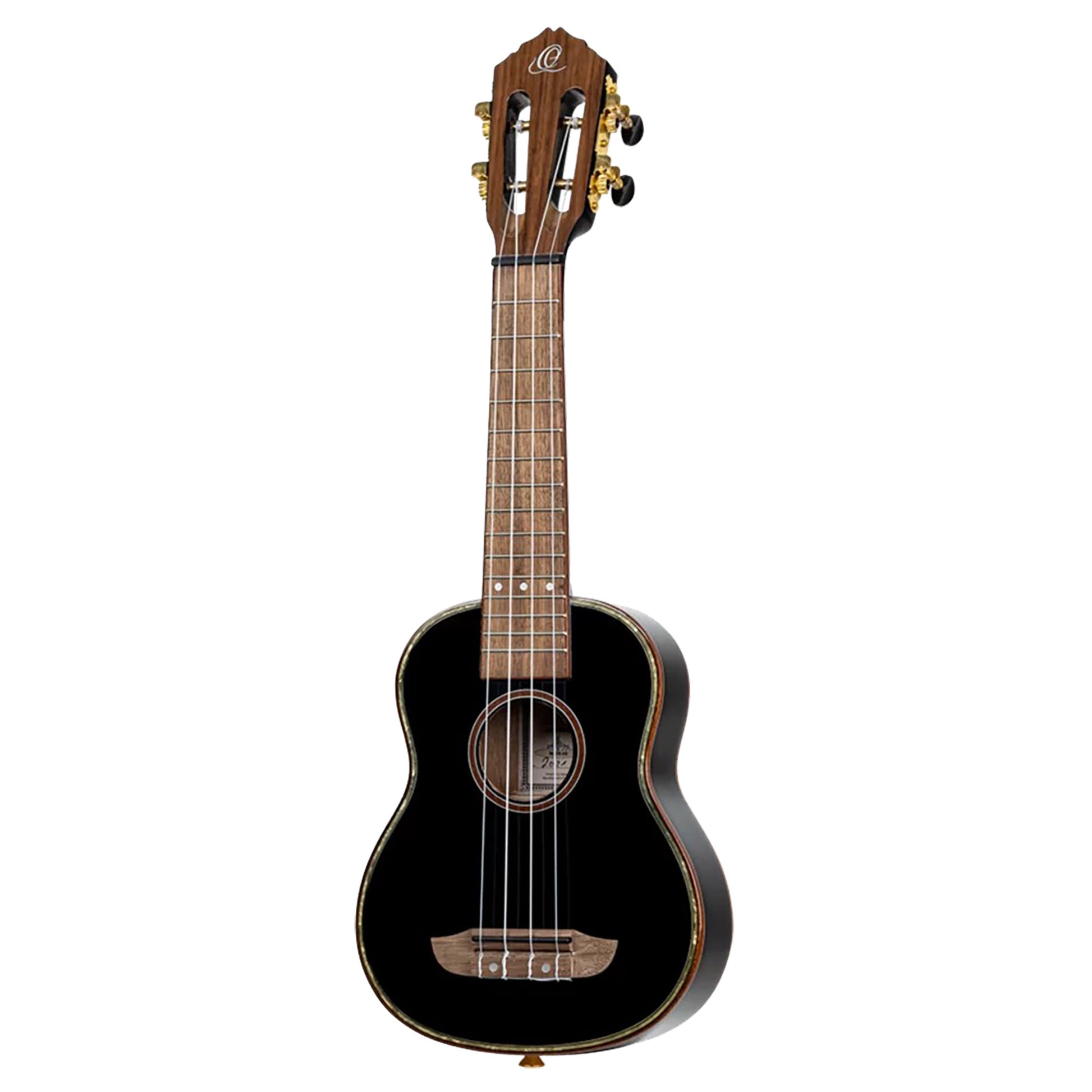 RUOX-SO, modèle Soprano, table épicéa, fond & éclisses acajou, manche acajou, housse luxe, noir brillant