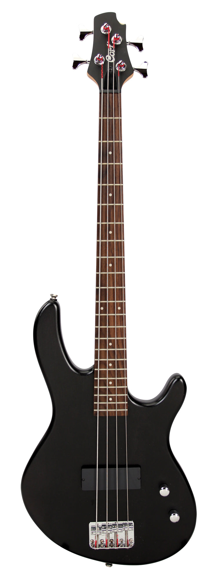 Action Junior, 4 cordes, diapason 30", corps agathis, manche érable, touche jatoba, 1 micro double, noir pores ouverts