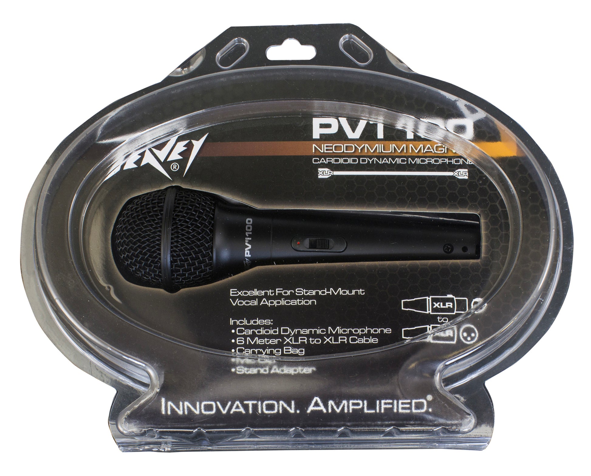 Microphone dynamique cardioïde PVi 100, housse, pince micro et câble XLR 6m inclus, noir