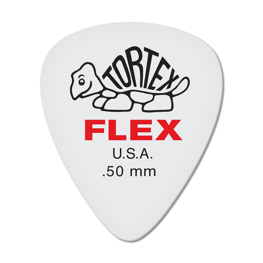 Sachet de 12 médiators TORTEX FLEX STANDARD 050 (blanc, logo rouge)