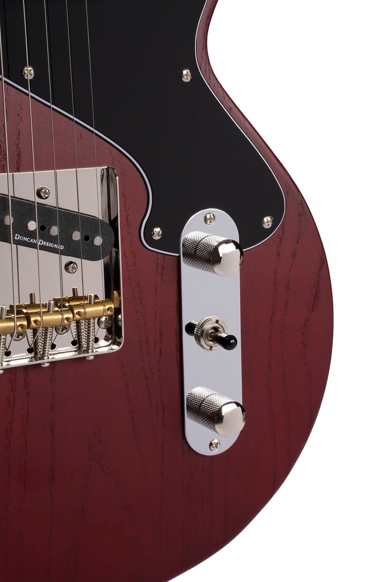 SUNSET TC, corps frêne, manche érable, touche jatoba, 2 micros CORT Voiced Tone, bordeaux pores ouverts