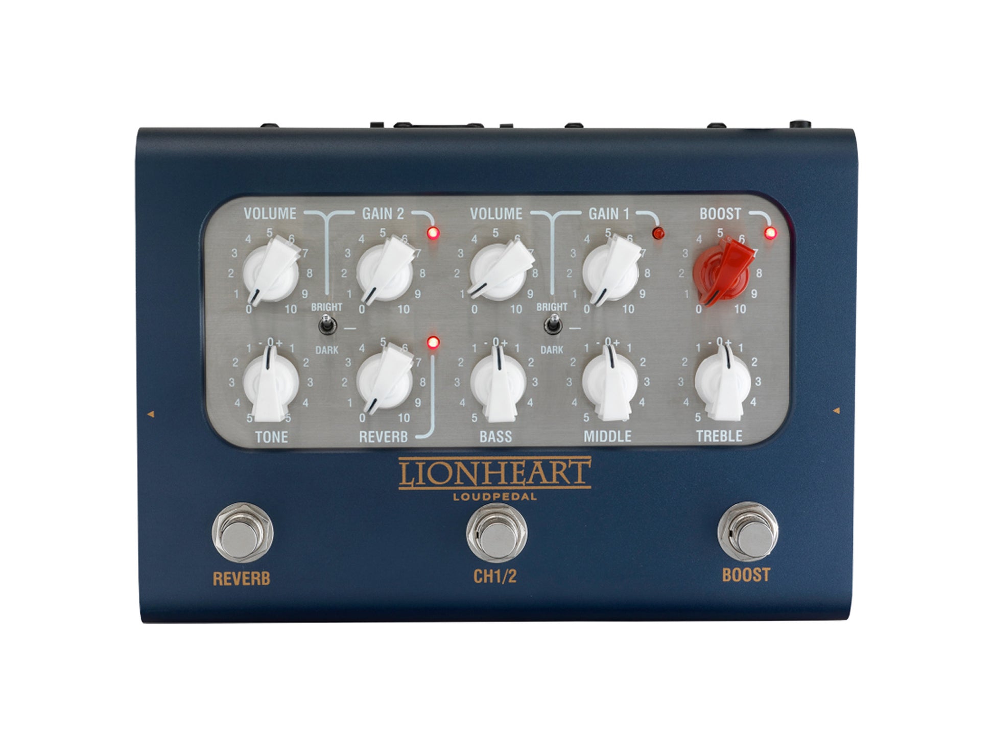 Ampli BCC-LOUDPEDAL-LTQ 60W, 2 canaux, égalisation 3 bandes, switch Boost, Reverb, Tone, sortie DI, avec alimentation 24V, bleu