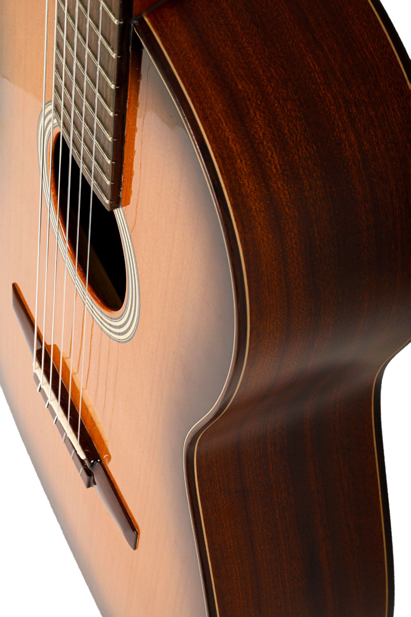 FUSION-CD, table cèdre massif, fond & éclisses sapelly massif, manche acajou, soft case, satiné, table brillante