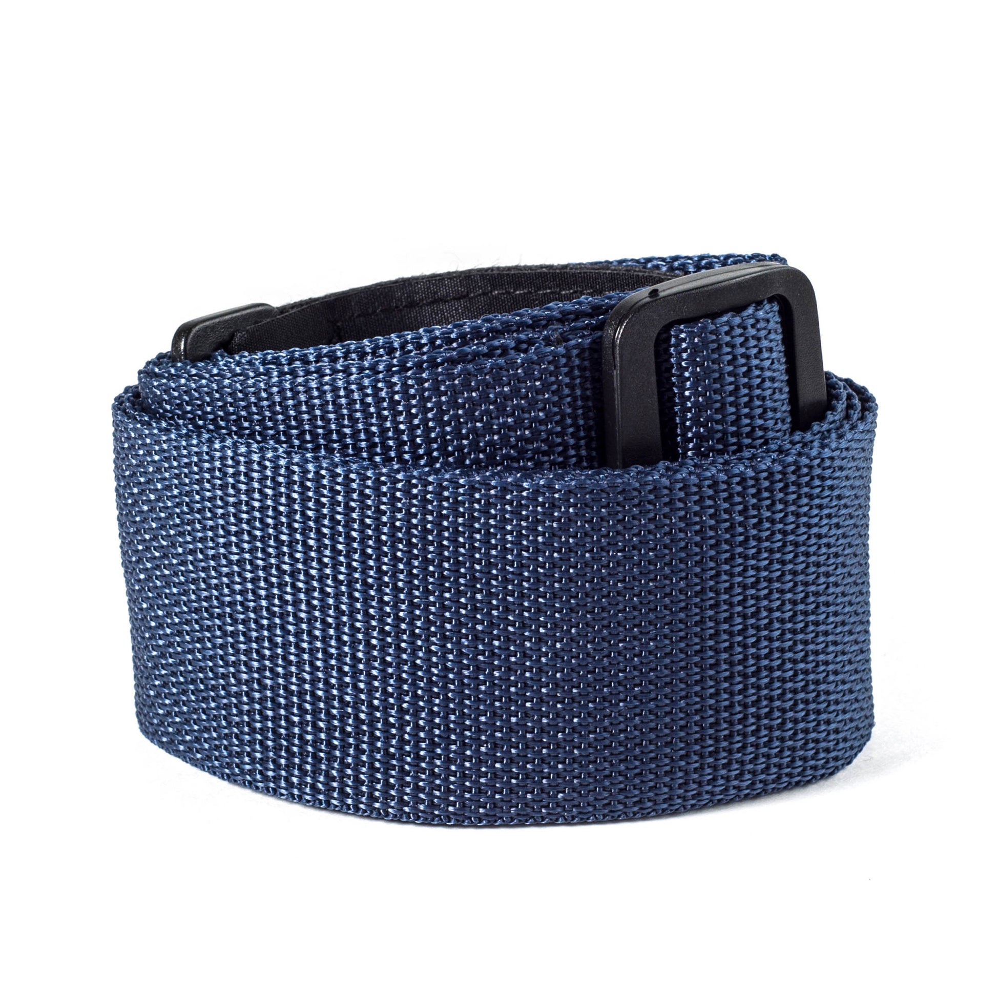 Courroie nylon modèle POLY BLACK, extrémités cuir, largeur 5 cm, bleu marine