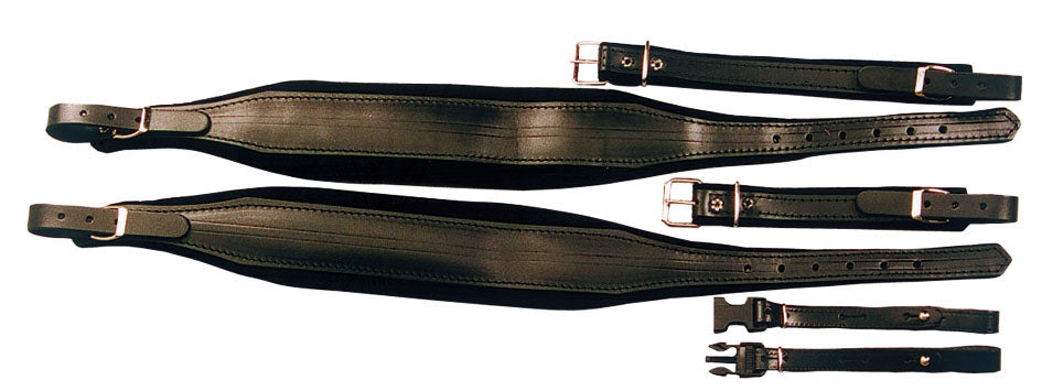 Cuir noir, 80 basses, rembourrée de mousse avec attache dorsale