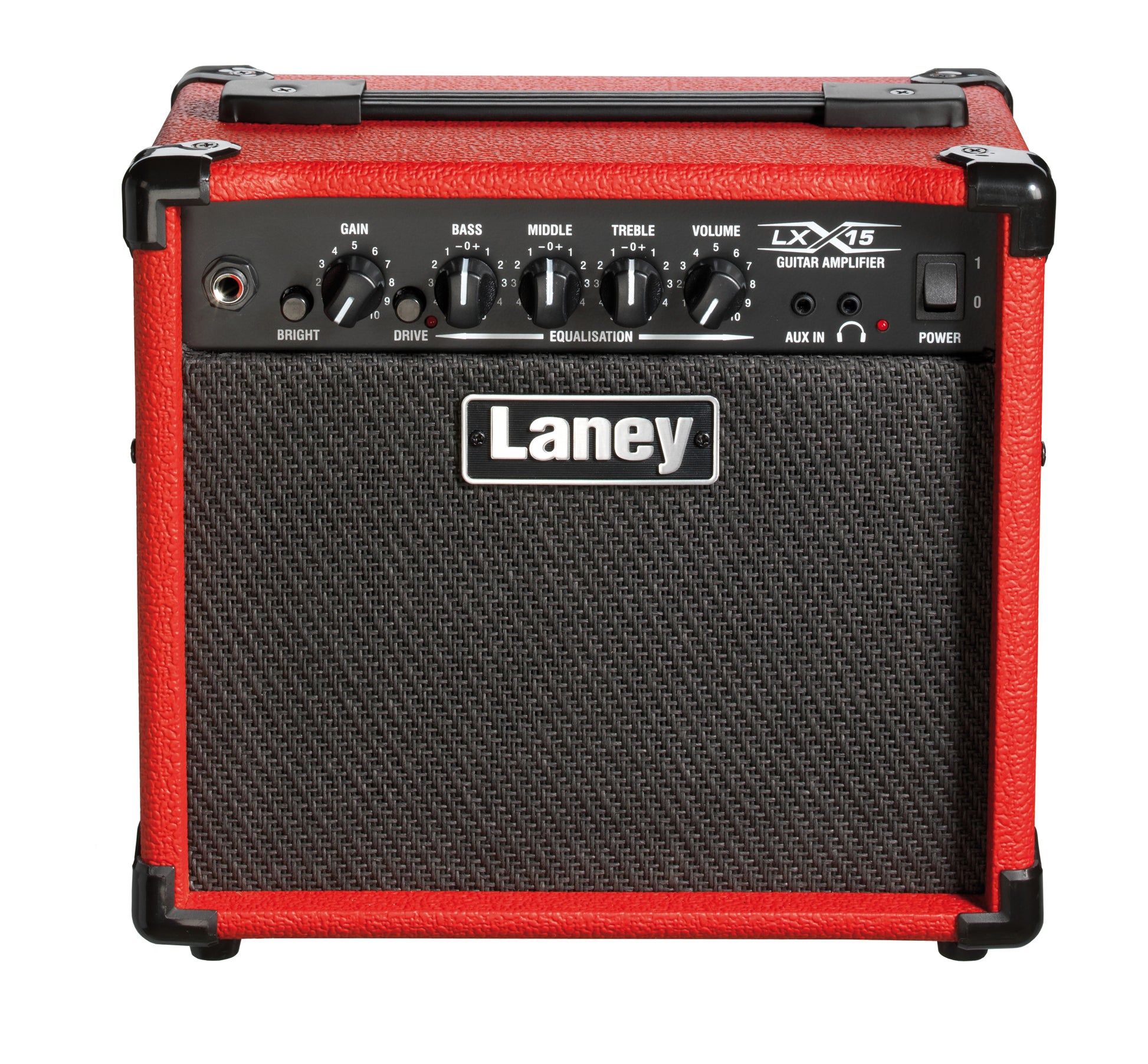 Ampli guitare électrique 15W, 2x HP 5", 1 canal avec Drive commutable, EQ 3 bandes, switch Bright, entrée aux, 6.5 kg, rouge