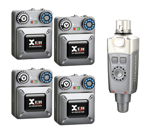 Ensemble sans-fil pour in-ear monitor U4 composé d'un émetteur et de quatre récepteurs, noir