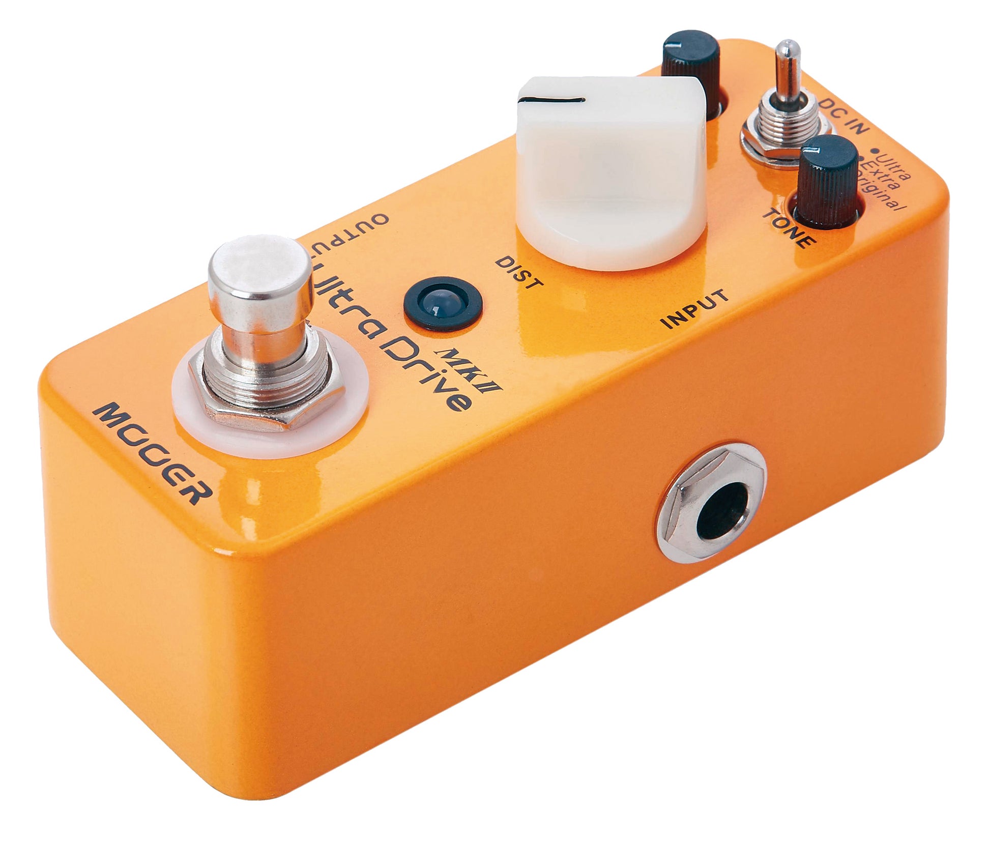 Pédale ULTRA DRIVE MKII, distorsion hi gain à 3 modes (Original/Extra/ultra), boîtier métal, true bypass, orange