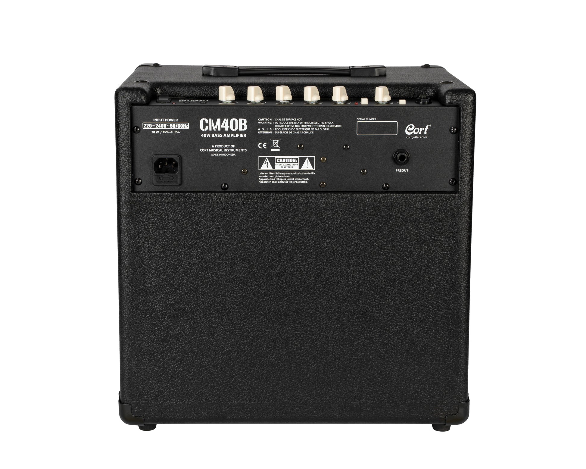 Ampli basse CM40B, 40W, HP 10", égaliseur 4 bandes, contrôle Gain, bouton Bright, bouton Mode, poids: 9.7 kg, noir