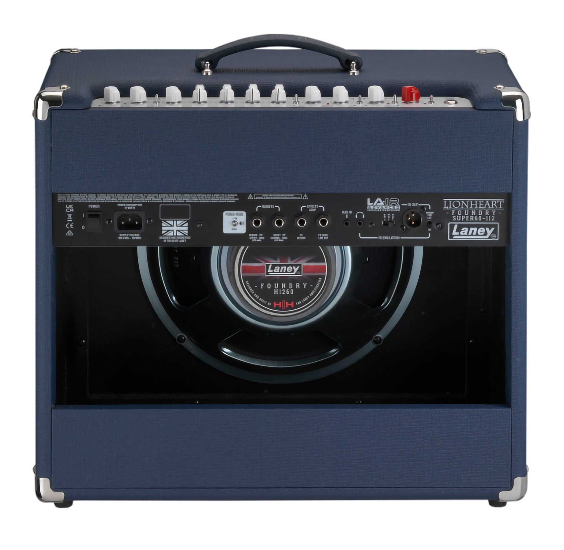 Ampli guitare électrique 60W, 1x HP 12" HH, 2 canaux, EQ 3 bandes, réverb, tremolo, chorus,  boucle d'effet, 11.8 kg, bleu