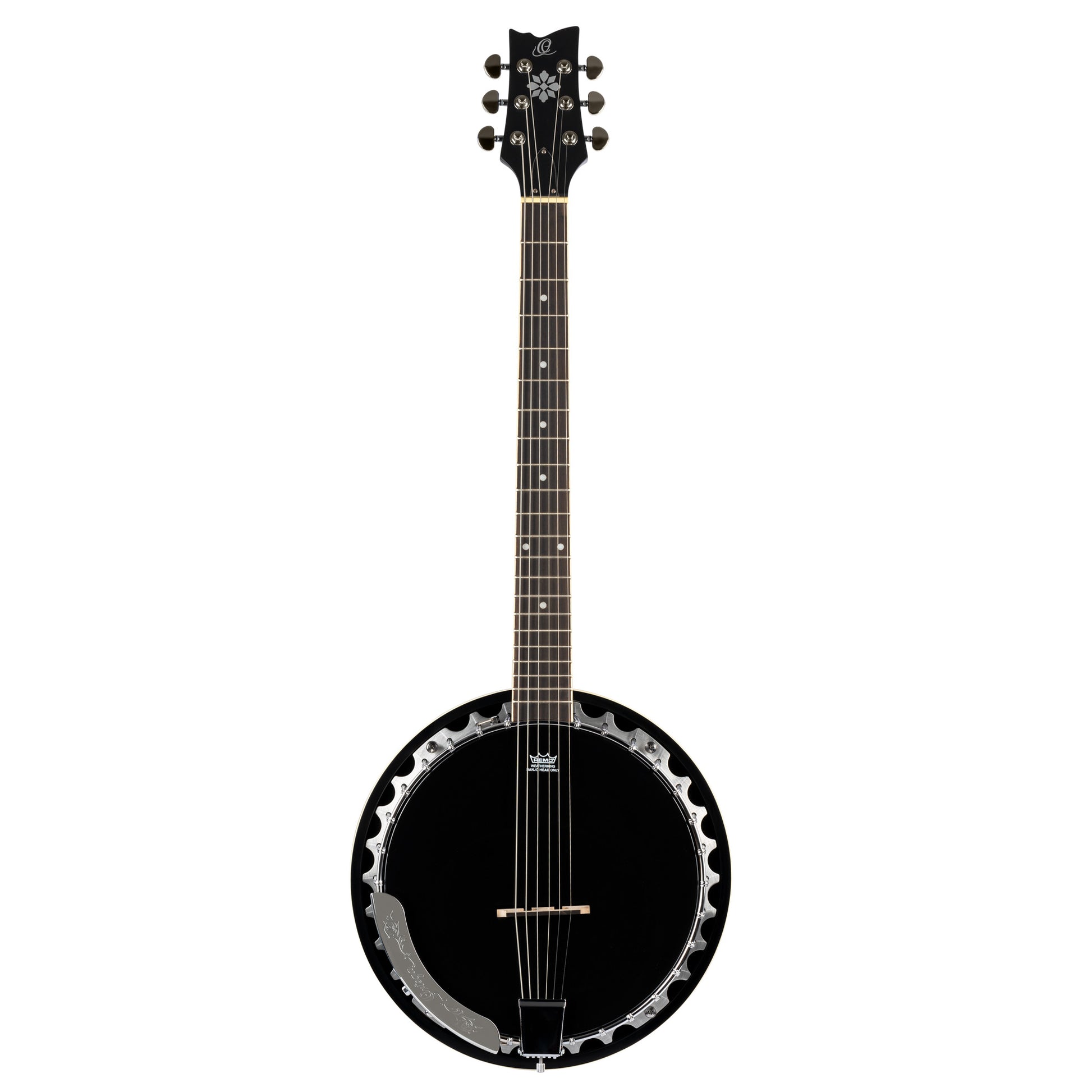 OBJ3506, banjo 6 cordes, 30 tirants, cercle aluminium, manche acajou, résonateur acajou, housse, noir satiné