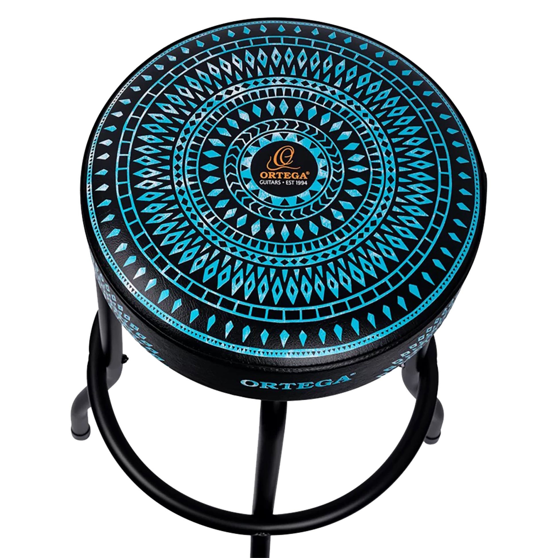 OBS30-BLKC, tabouret ORTEGA, assise 76 cm, design"kaléidoscope", assise rembourrée ép. 10 cm rotative (360°), repose pied, bleu