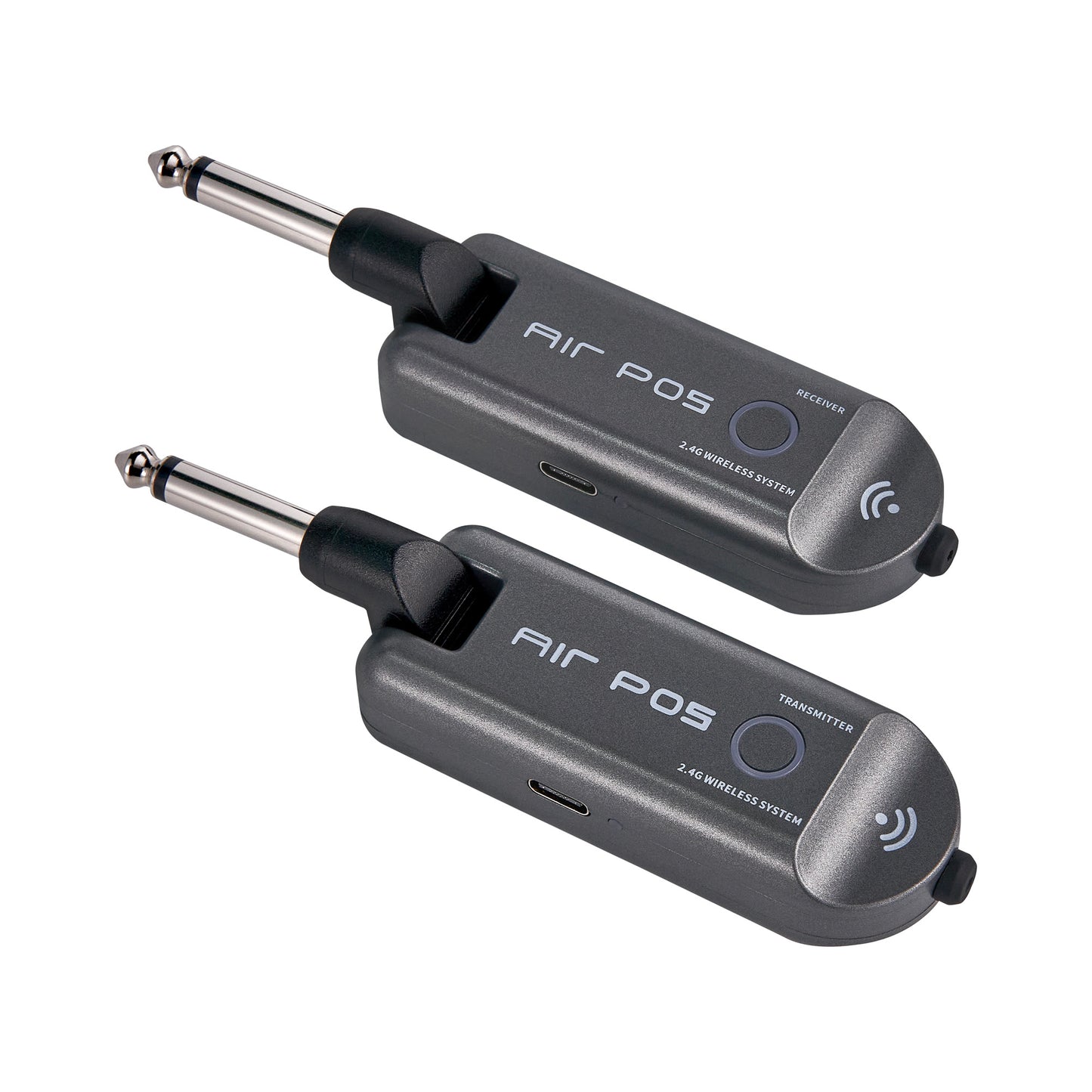 Système sans-fil pour guitare 4 canaux, émetteur et récepteur rechargeables, bande de fréquence 2.4 GHz, gris