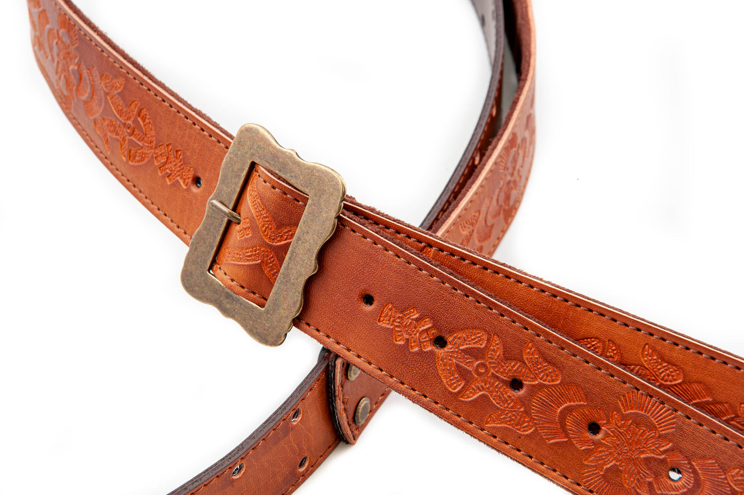 Courroie modèle LEGEND BM BOHEMIAN, cuir haute qualité, largeur 4 cm, longueur 60 à 163 cm, porte bottleneck intégré, woody