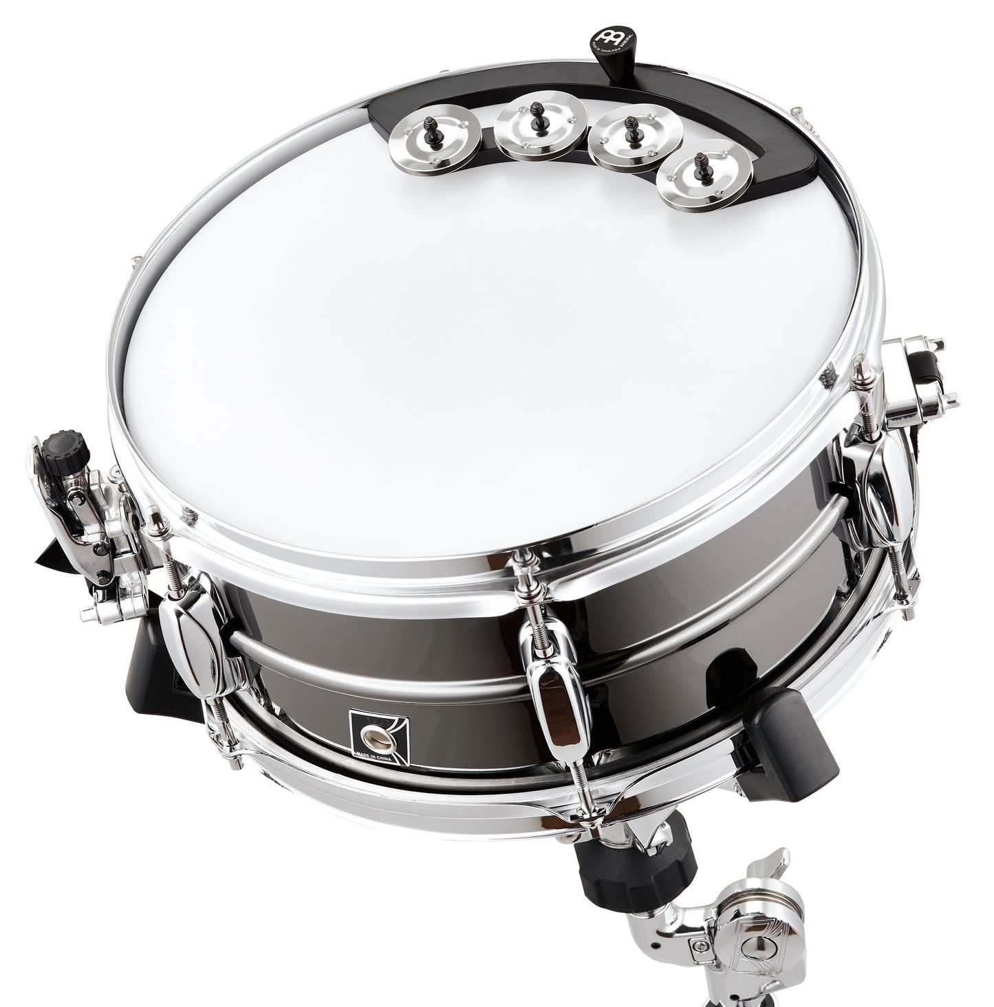 Tambourin backbeat en fibre, s'adapte sur fûts 10" à 12", 2 rangées de cymbalettes acier inoxydable, noir