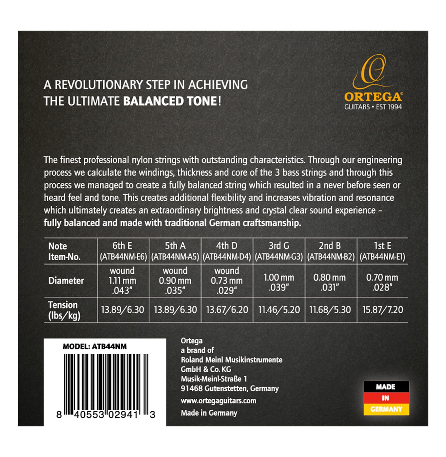 Jeu pour guitare classique ATMOSPHERE BALANCE, cuivre plaqué argent/nylon, tensions équilibrées des cordes filées, médium