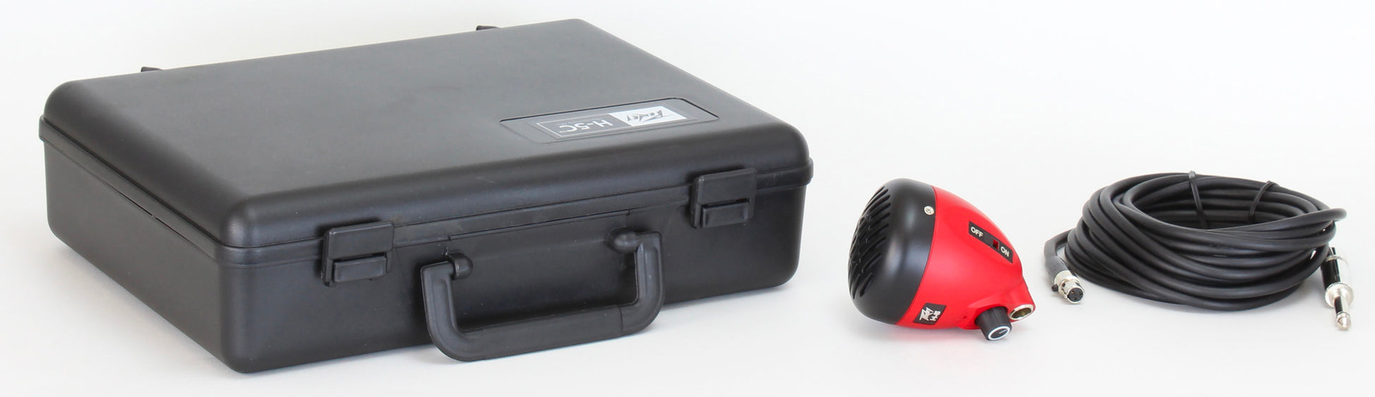 Micro pour harmonica, interrupteur marche/arrêt, commande volume, étui rigide, câble fourni, finition Cherry Bomb