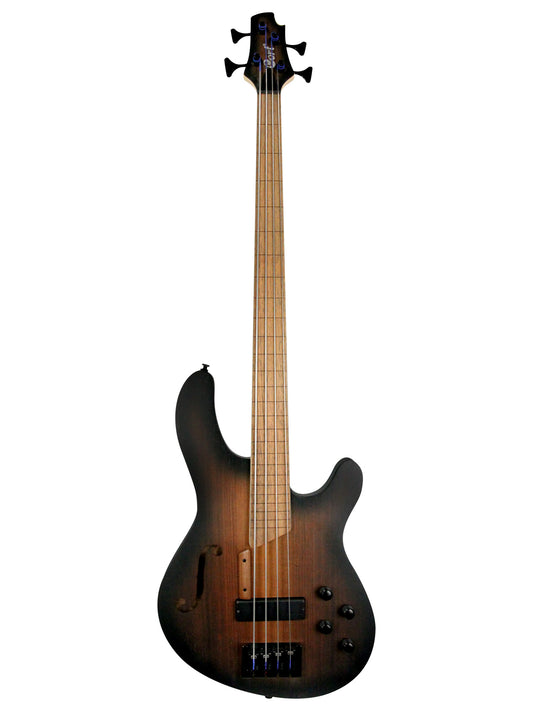 B4FL Piezo, série limitée, corps okoume, manche érable, micro Bartolini MK-1 et Powerbridge Fishman, fretless, black burst