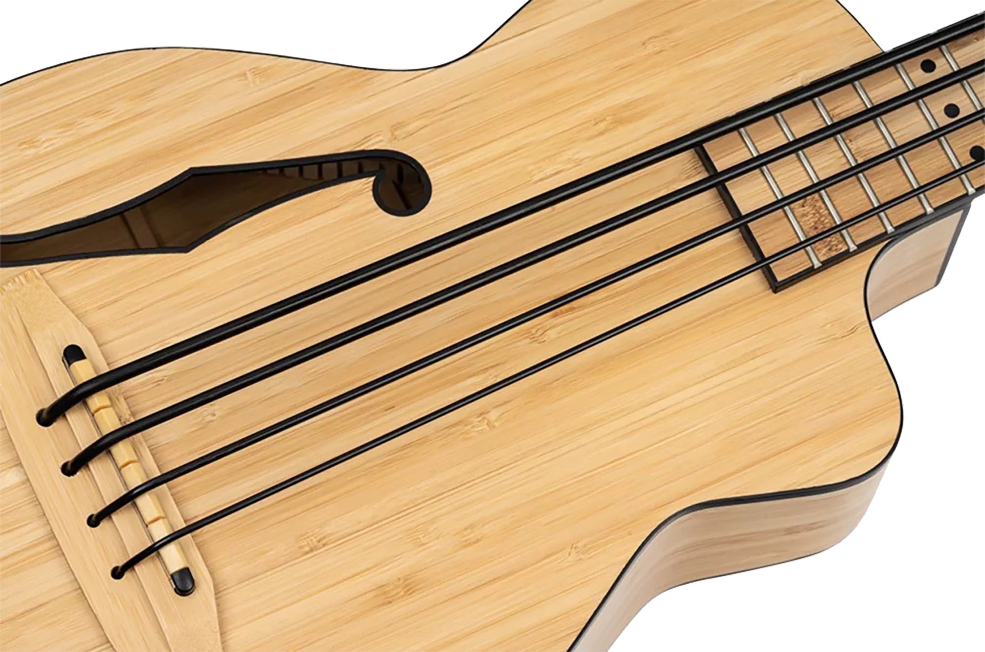 RUNAB-UB, modèle Ukebass, pan coupé, EQ MagusUkePro, table, f/e bambou massif, manche bambou, ouïe en F, housse, naturel satiné