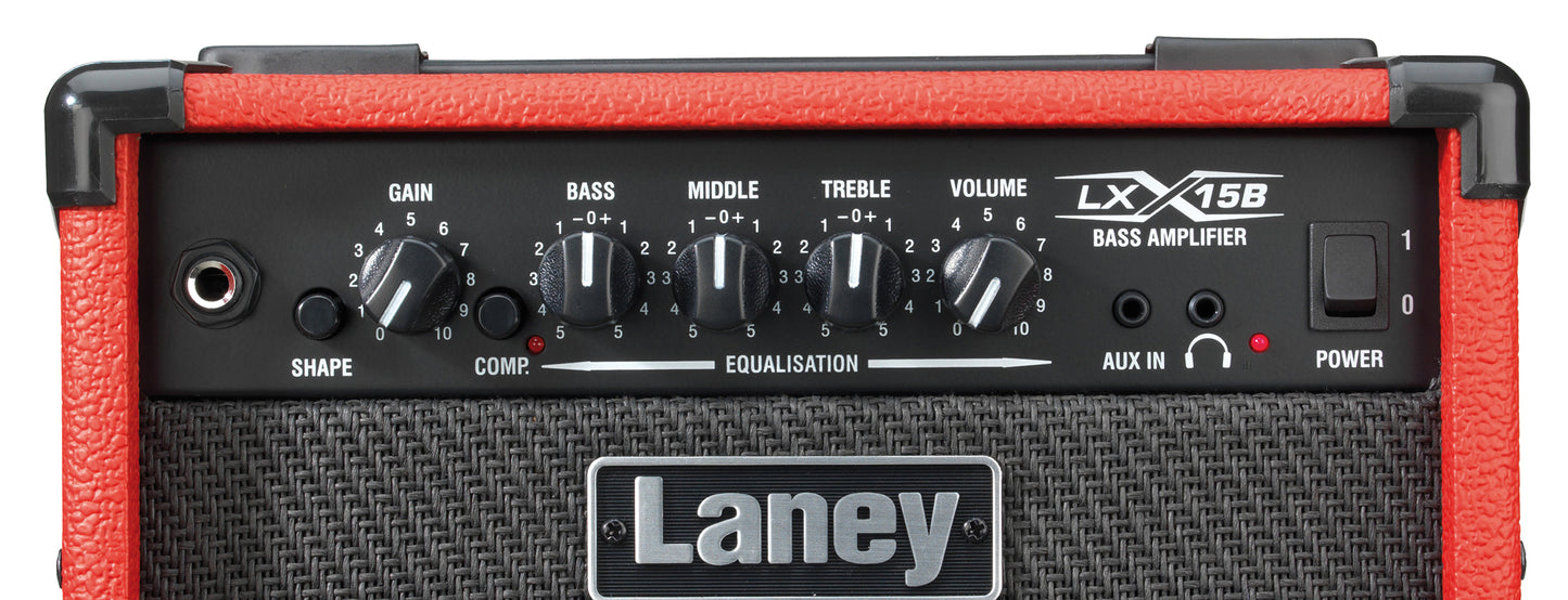 Ampli basse électrique 15W, 2x HP 5", 1 canal avec compresseur commutable, EQ 3 bandes, switch Shape, 6.5 kg, rouge