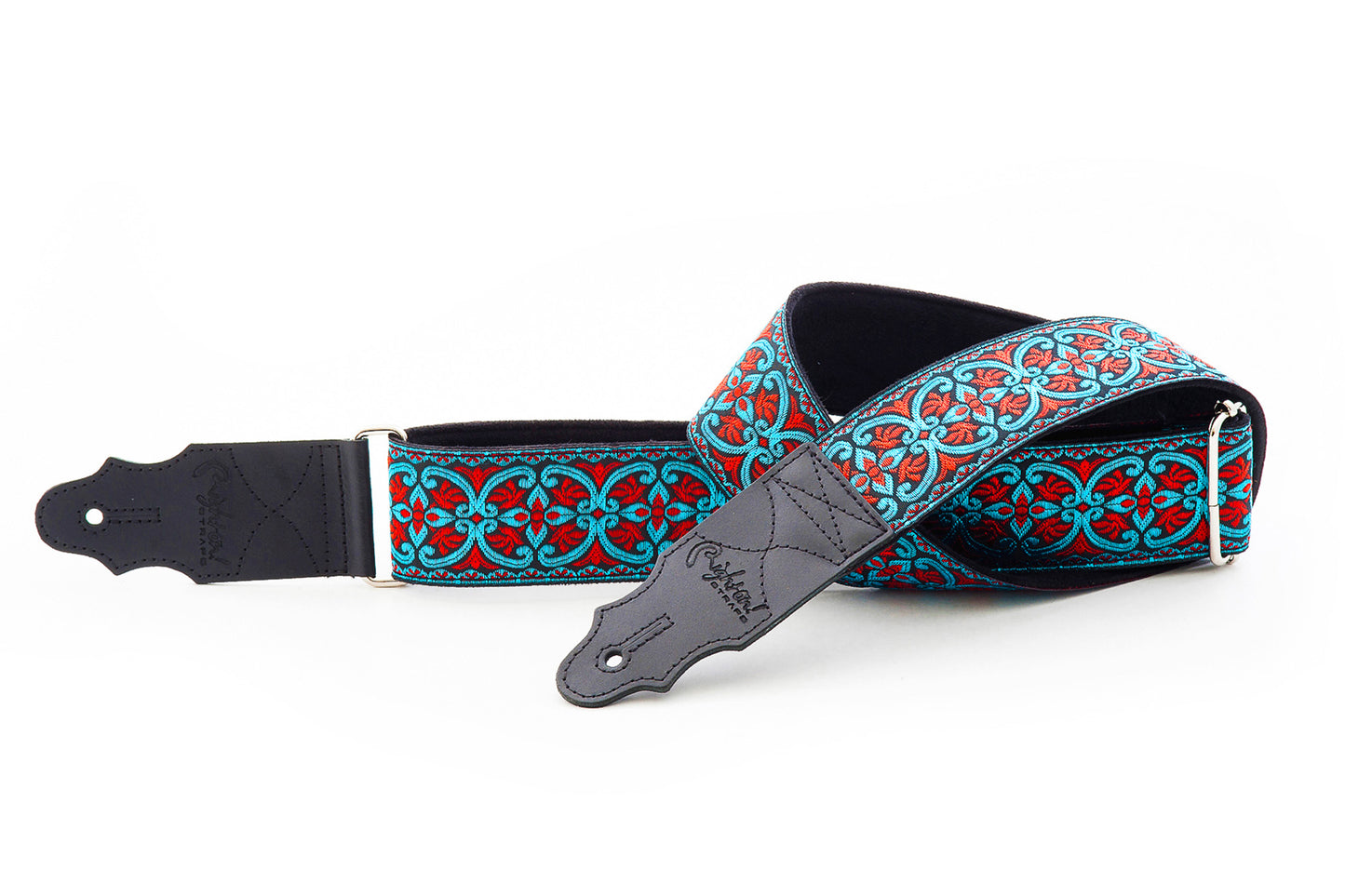 Courroie modèle FILLMORE II, tissu Jacquard, largeur 6 cm, longueur 90 à 150 cm, porte-médiators intégré, bleu