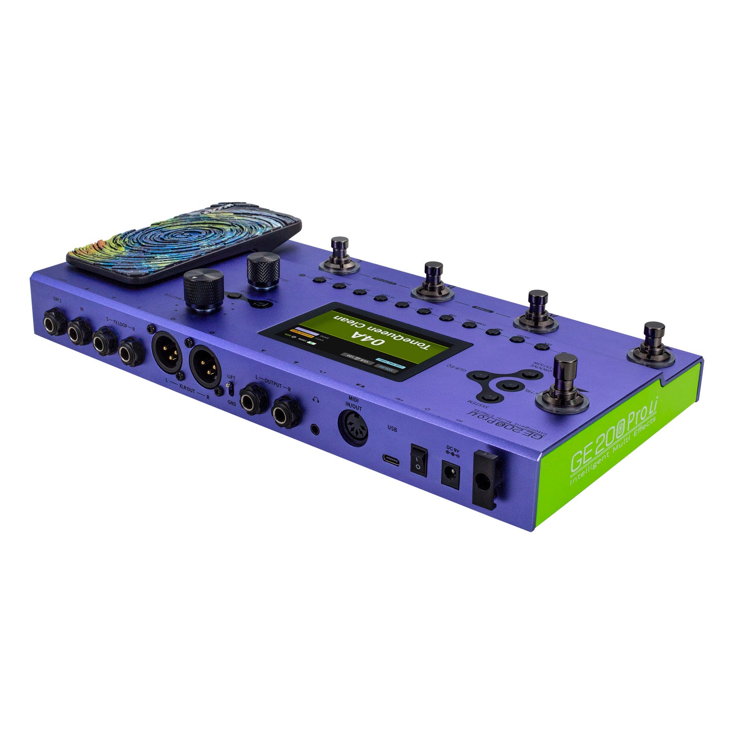 Pédalier multi-effets GE200 PRO Li , 286 modules d'effets et amplificateurs, 20 emplacements d'IR, batterie lithium, bleu