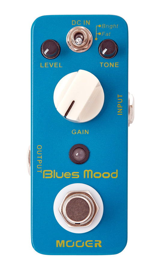 Pédale BLUES MOOD, overdrive blues à large courbe de réponse (également adaptée à la basse), boîtier métal, true bypass, bleu