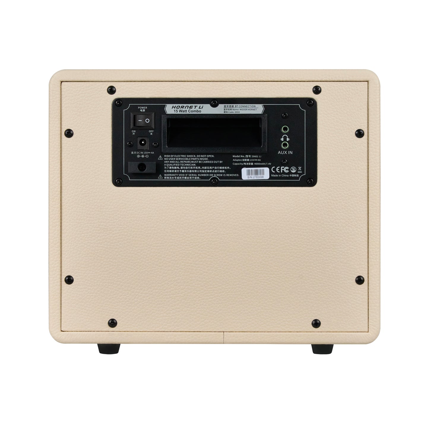 Ampli HORNET WHITE LI, 15W, HP 6.5", 9 modélisations d'amplis haute-qualité, effets Modulation/Délai/Réverb, batterie, blanc