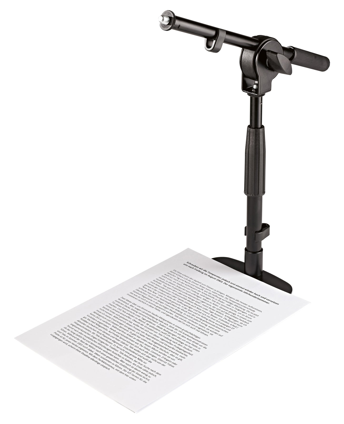 Support micro de table avec petite perche, acier, filetage 3/8". Poids: 1.64 kg, base: 200 x 200 mm, hauteur: 285 à 400 mm, noir