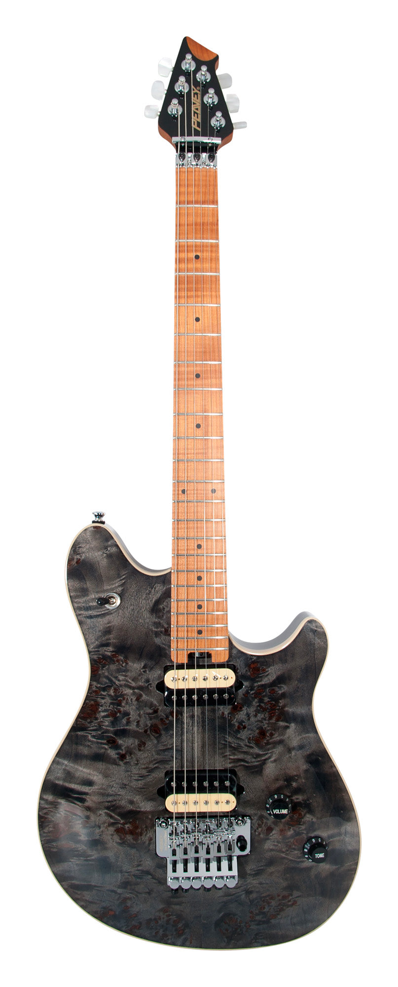 HP2 Poplar Burl, corps tilleul/érable flammé, manche érable flammé, Floyd ss licence, 2 micros Humbucker, finition Trans Black